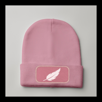 Bonnet Rose avec Plume en blanc