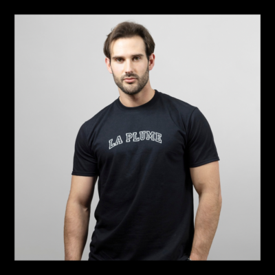 T-shirt noir Unisexe - lettrage La Plume Universitaire en blanc – Image 2