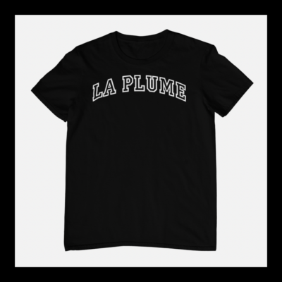T-shirt noir Unisexe - lettrage La Plume Universitaire en blanc – Image 3
