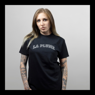 T-shirt noir Unisexe - lettrage La Plume Universitaire en blanc