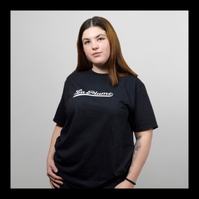 T-shirt noir Unisexe - lettrage La Plume Baseball en blanc – Image 2